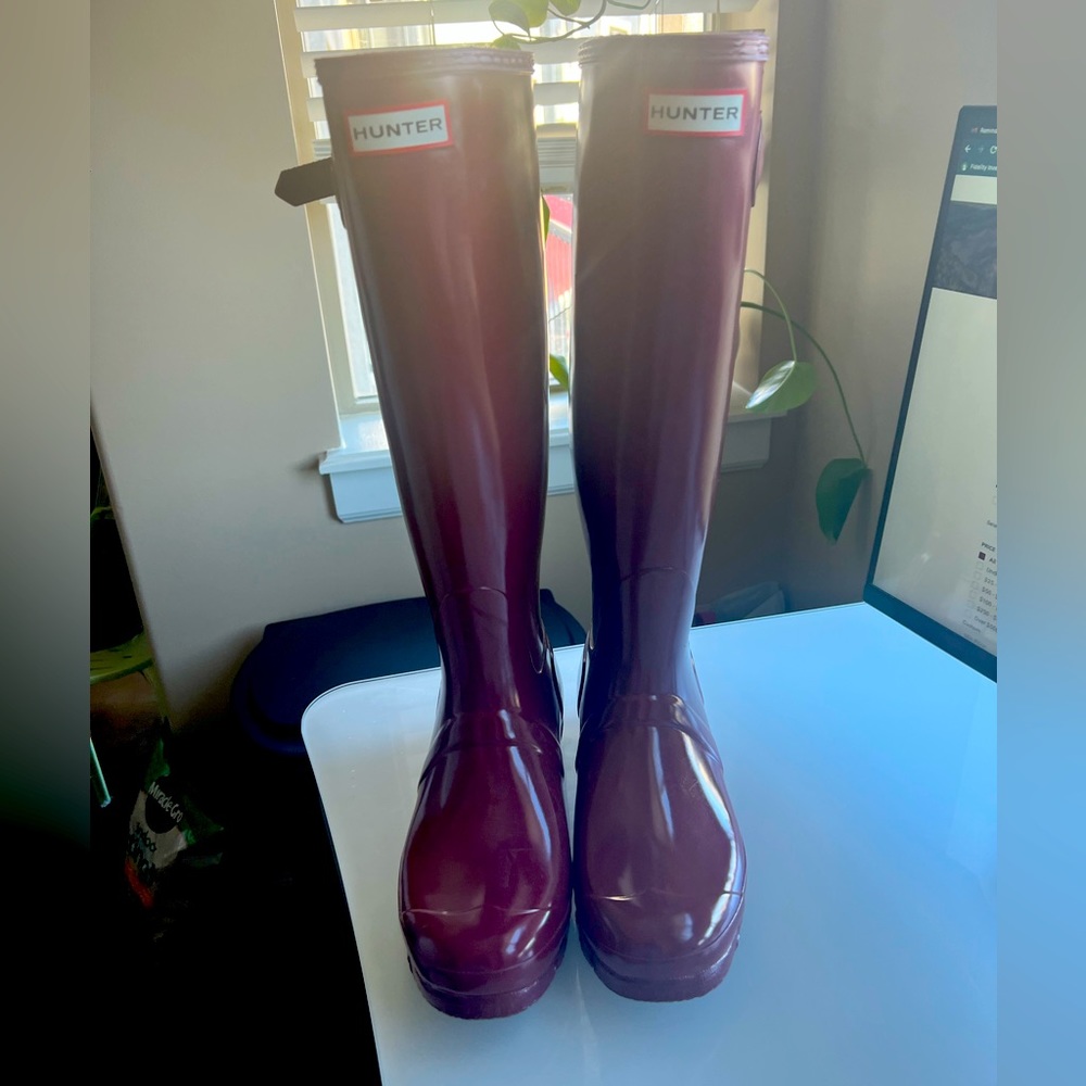 Deep red Hunter rain boots